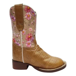 TuffRider Children's Dunes Square Toe Western Boot- Tan Floral- 10C