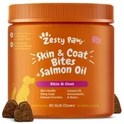 Zesty Paws Salmon Bites Salmon Flavored Soft Chews Skin & Coat Supplement for Dogs