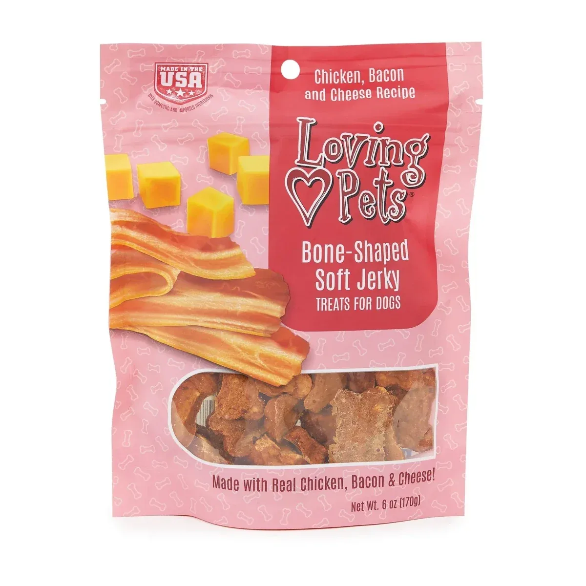 Loving Pets Bacon and Cheese Jerky Bones Dog Treats 6 oz
