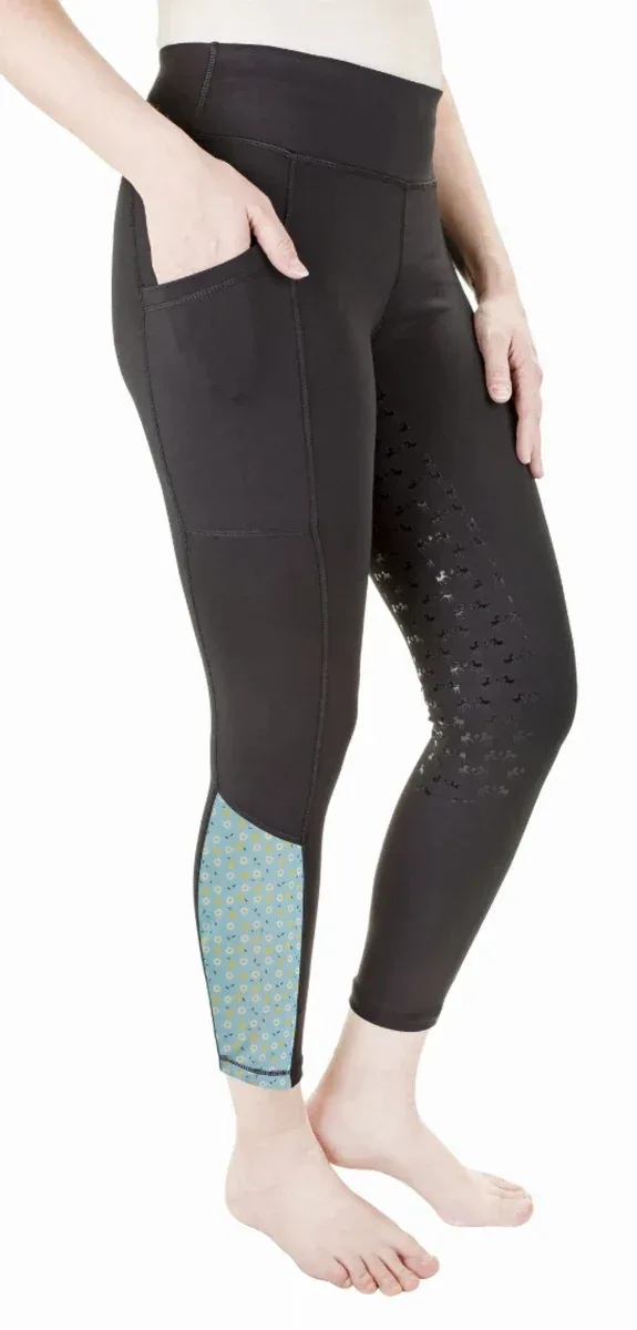 Equine Couture Daisy Printed Smyrna Tights - Women's Riding Leggings with Mesh Lower Leg - Image 2