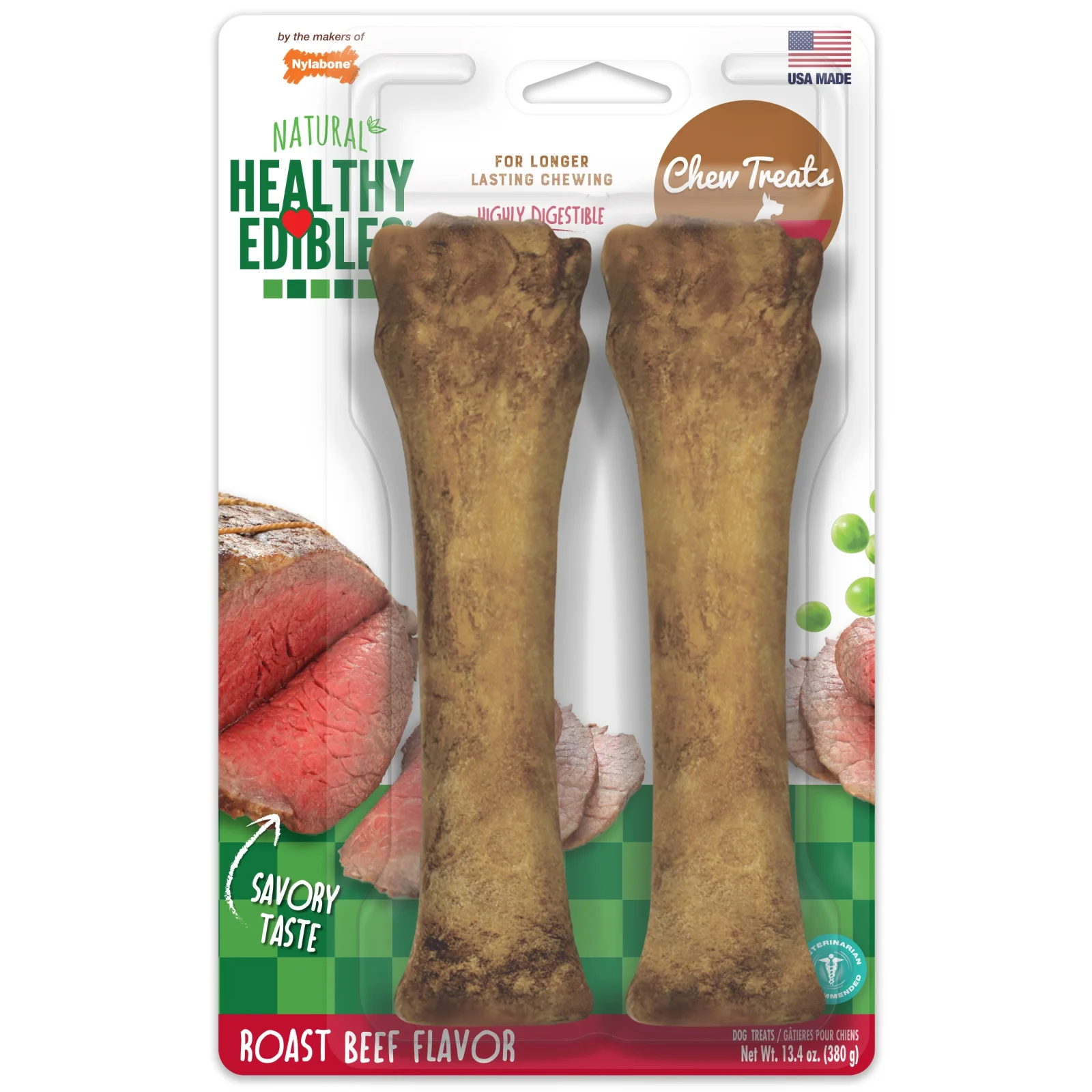 Nylabone Healthy Edibles All-Natural Long-Lasting Dog Chew Treats Roast Beef, X-Large/Souper 50 lb. 2 ct