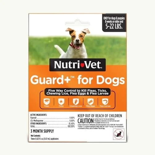 Nutri-Vet Guard+ Waterproof Topical Dog Flea and Tick Prevention Treatment - 3 Month Dose - 90 Count