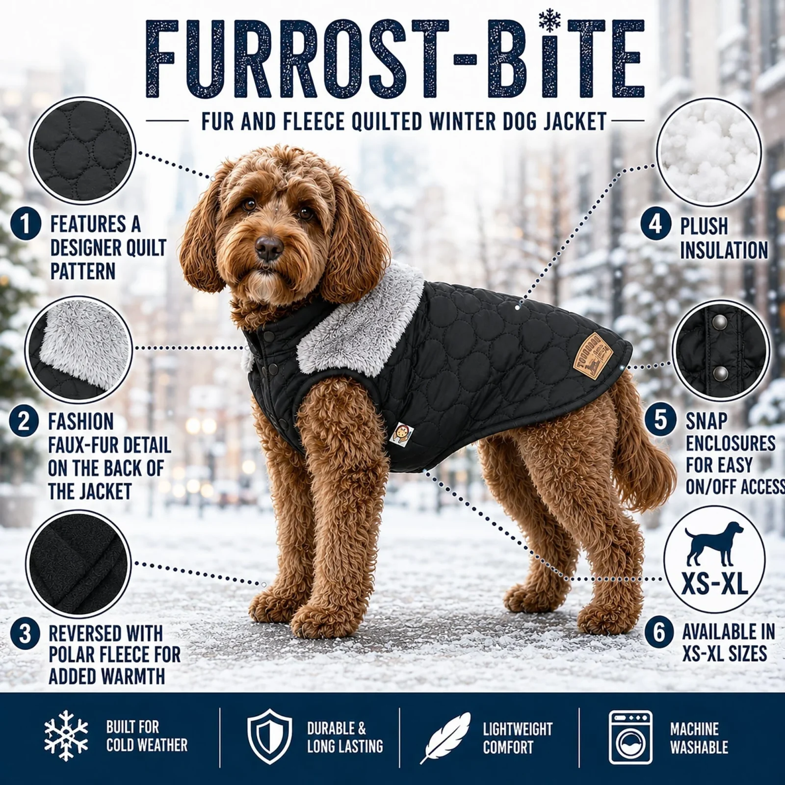 Touchdog 'Furrost-Bite' Fur and Fleece Designer Fashion Dog Jacket - Image 2