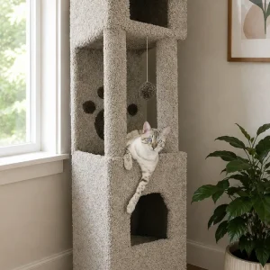 6-Foot Tall Cat Condo Tower with Three Enclosed Cat Houses