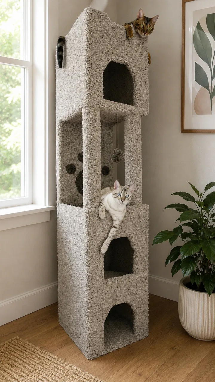 6-Foot Tall Cat Condo Tower with Three Enclosed Cat Houses