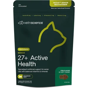 VetriScience Nucat Senior Multivitamin for Cats - 27+ Active Health - Fish Flavor (30 Soft Chews)