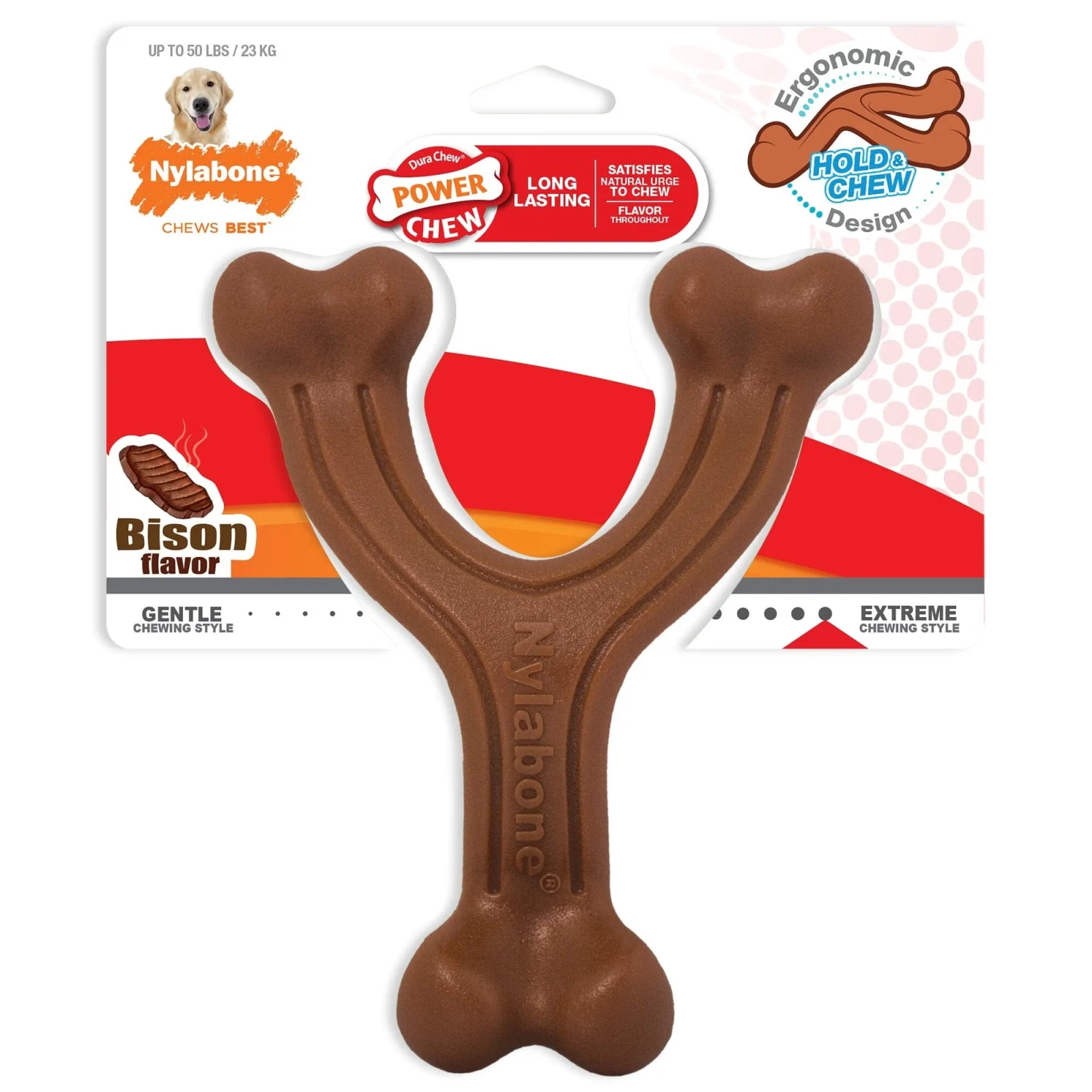 Nylabone Wishbone Shaped Durable Power-Chew Bison Flavor Nylon Chew Dog Toy - Image 2