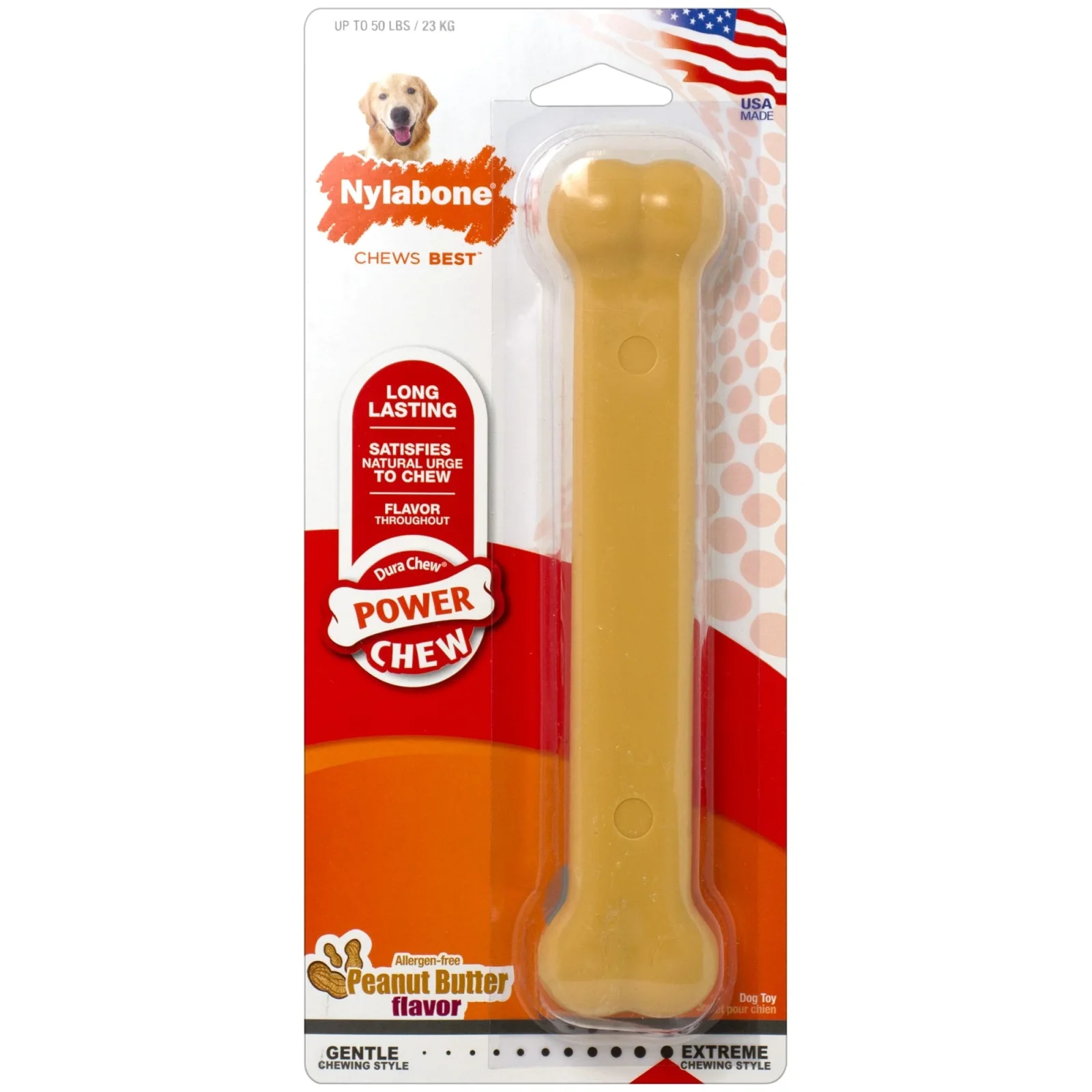 Nylabone Classic Bone Durable Power-Chew Peanut Butter Flavored Nylon Chew Dog Toy