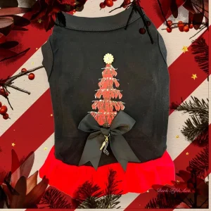 Loubarkin Tree Dress - Holiday Dog Dress with Rhinestone Star