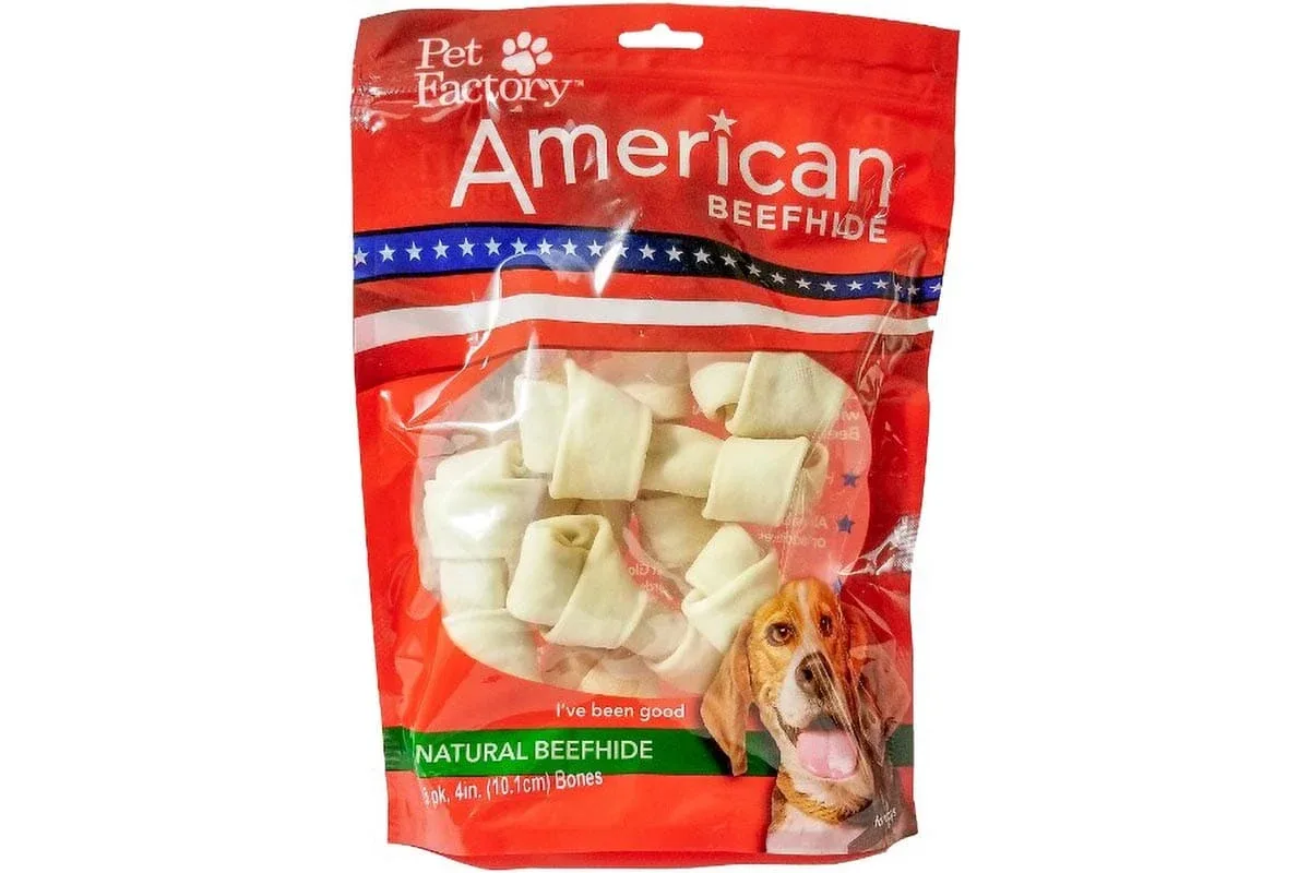 Pet Factory American Beefhide Knotted Bones Natural Dog Chews