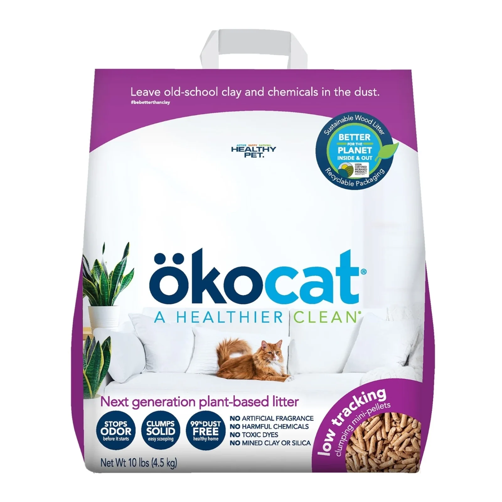 Okocat Low-Tracking Less Mess Unscented Clumping Mini-Pellet Wood Cat Litter