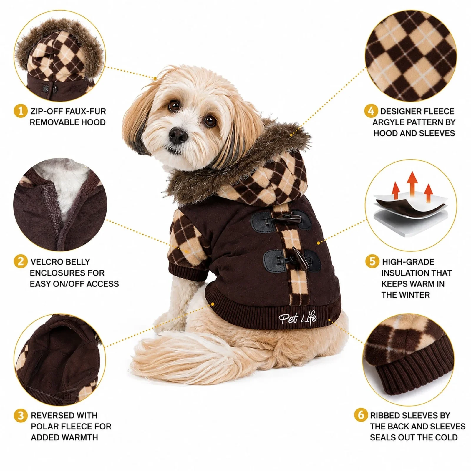 Pet Life ® 'Aygyle Style' 3M Insulated Designer Patterned Suede Dog Coat w/ Removable Hood - Image 2