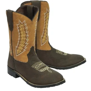 TuffRider Children's Biscayne Square Toe Western Boot- Mocha with Tan- 10C