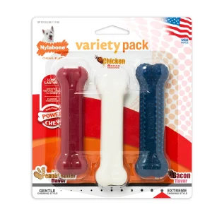 Nylabone Power Dog Chew Variety Triple Pack Chicken, Bacon Peanut Butter, Small/Regular up to 25 lb. 3 ct