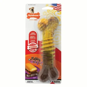 Nylabone Textured Bone Flavor Frenzy Durable Power-Chew Philly Cheesesteak Flavor Nylon Chew Dog Toy