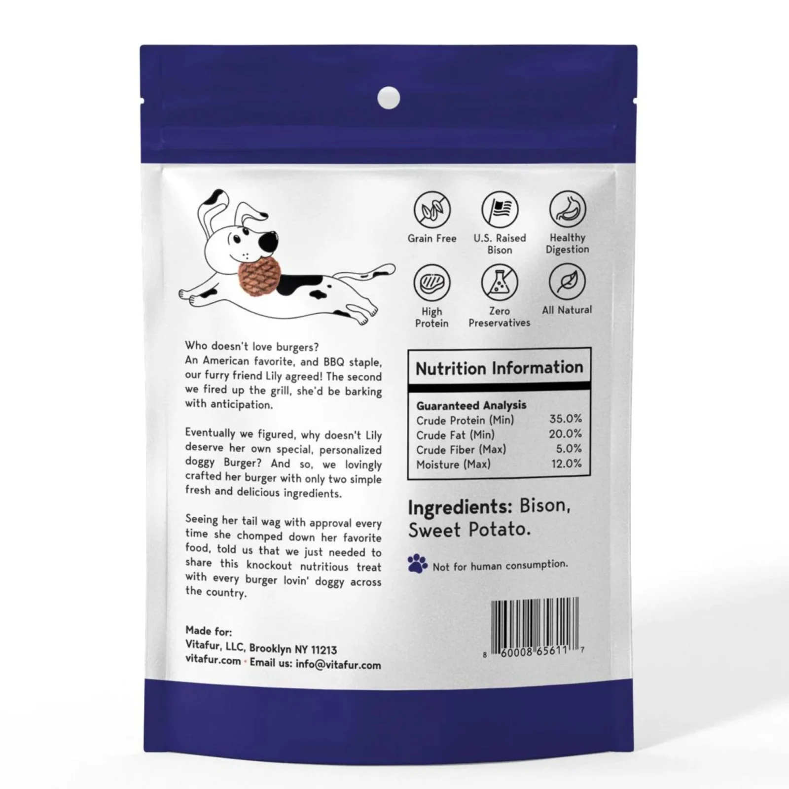 Vitafur Barkin Burger Dog 5oz. Grilled Bison Sweet Potato - Image 2