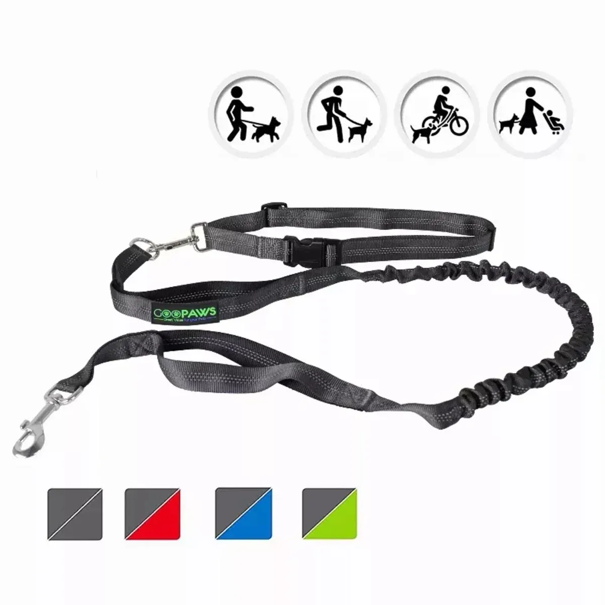 JESPET Hands-Free Dog Leash with Reflective Bungee, Medium/Large Dogs