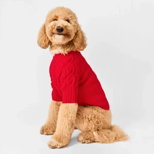 Red Cable Knit Dog Sweater