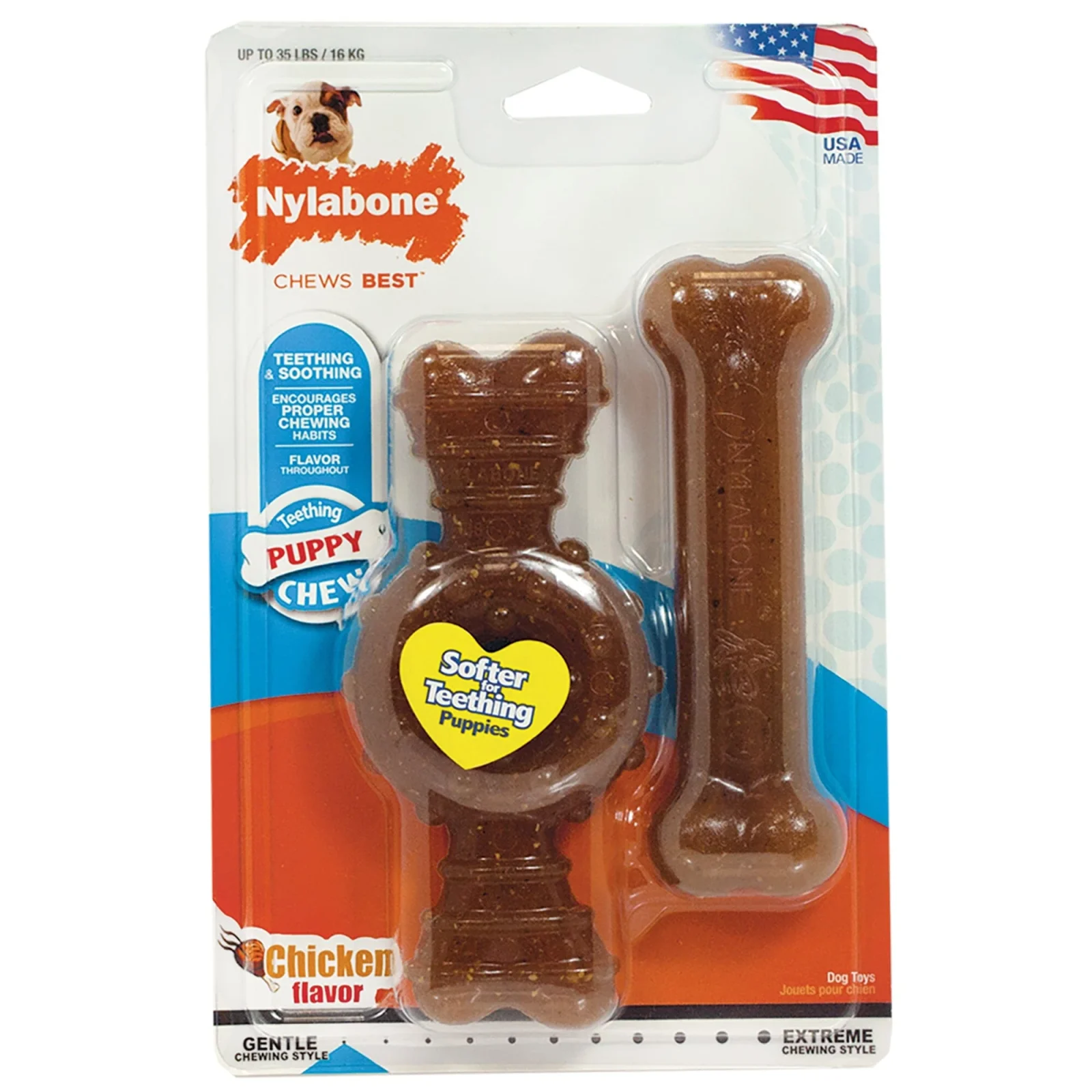 Nylabone Ring and Bone Puppy-Chew Chicken and Medley Flavor Teething Puppy Nylon Chew Dog Toy - 2 Pack - Image 2