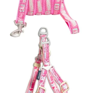 Touchdog Tough Stitched Durable Embroidered Leash and Harness - Pink