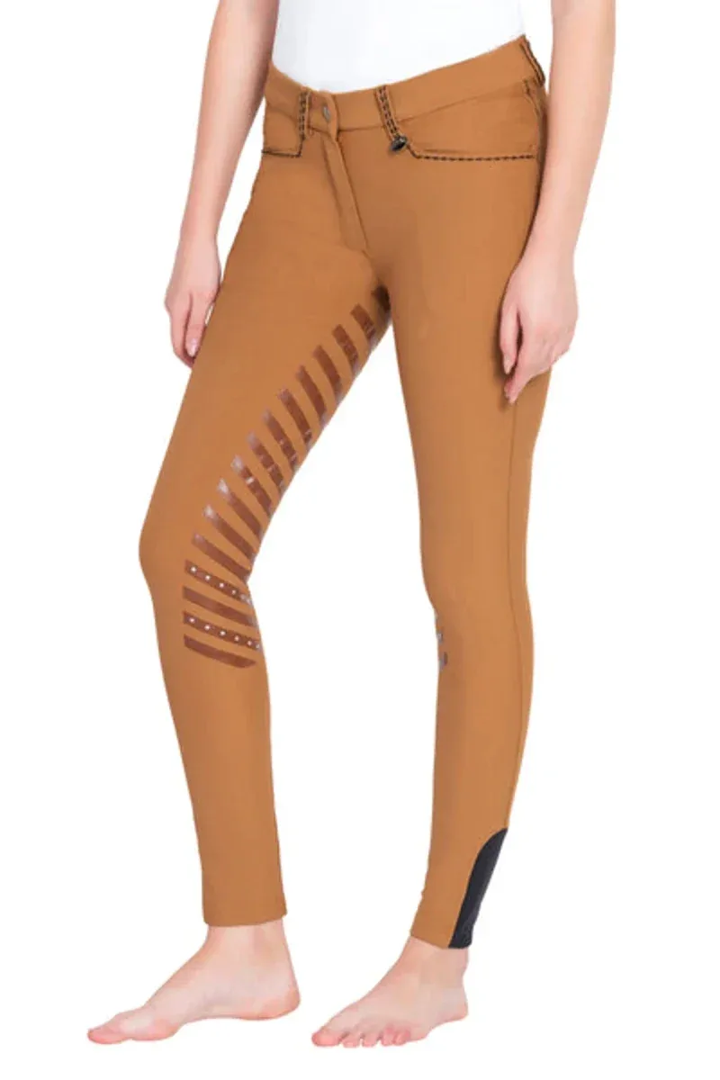 Equine Couture Ladies Nora Extended Knee Patch Breeches - Bamboo Cotton Full Leg Silicone Grip Riding Pants - Image 2