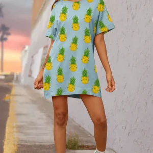 Tropical Pineapple Cat T-Shirt Dress