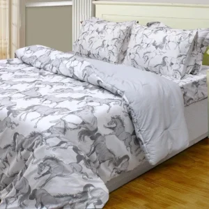 AWST Int'l "Lila" Elegant Horse Comforter Set- White with Gray- King