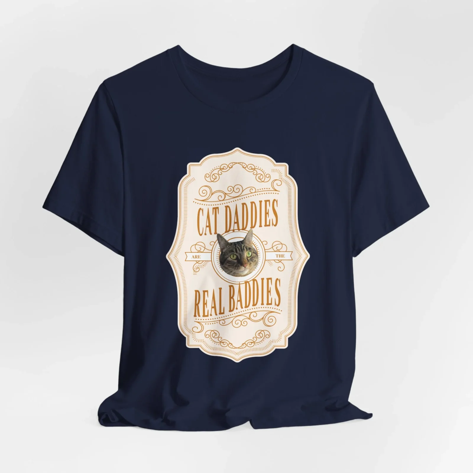 Custom Cat Daddies Are The Real Baddies Whiskey Label T-Shirt - Light - Image 2
