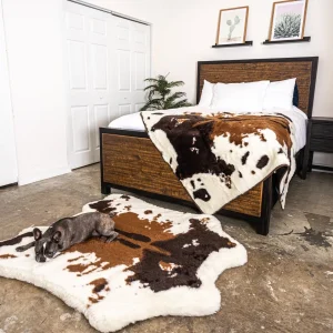 PupRug® Memory Foam Bed + Matching Waterproof Blanket Bundle - Brown Faux Cowhide