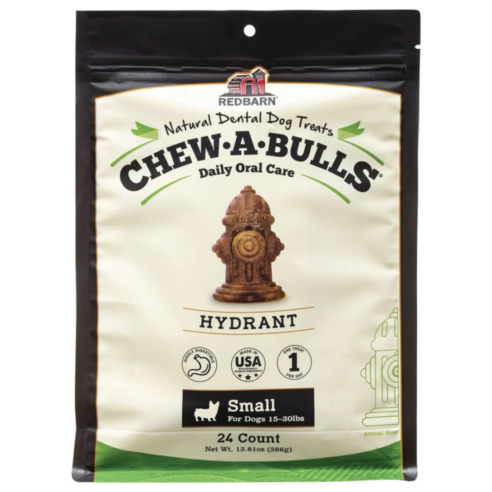 Redbarn Pet Products Chew-A-Bulls Dental Dog Treat Hydrant Small, 24 ct