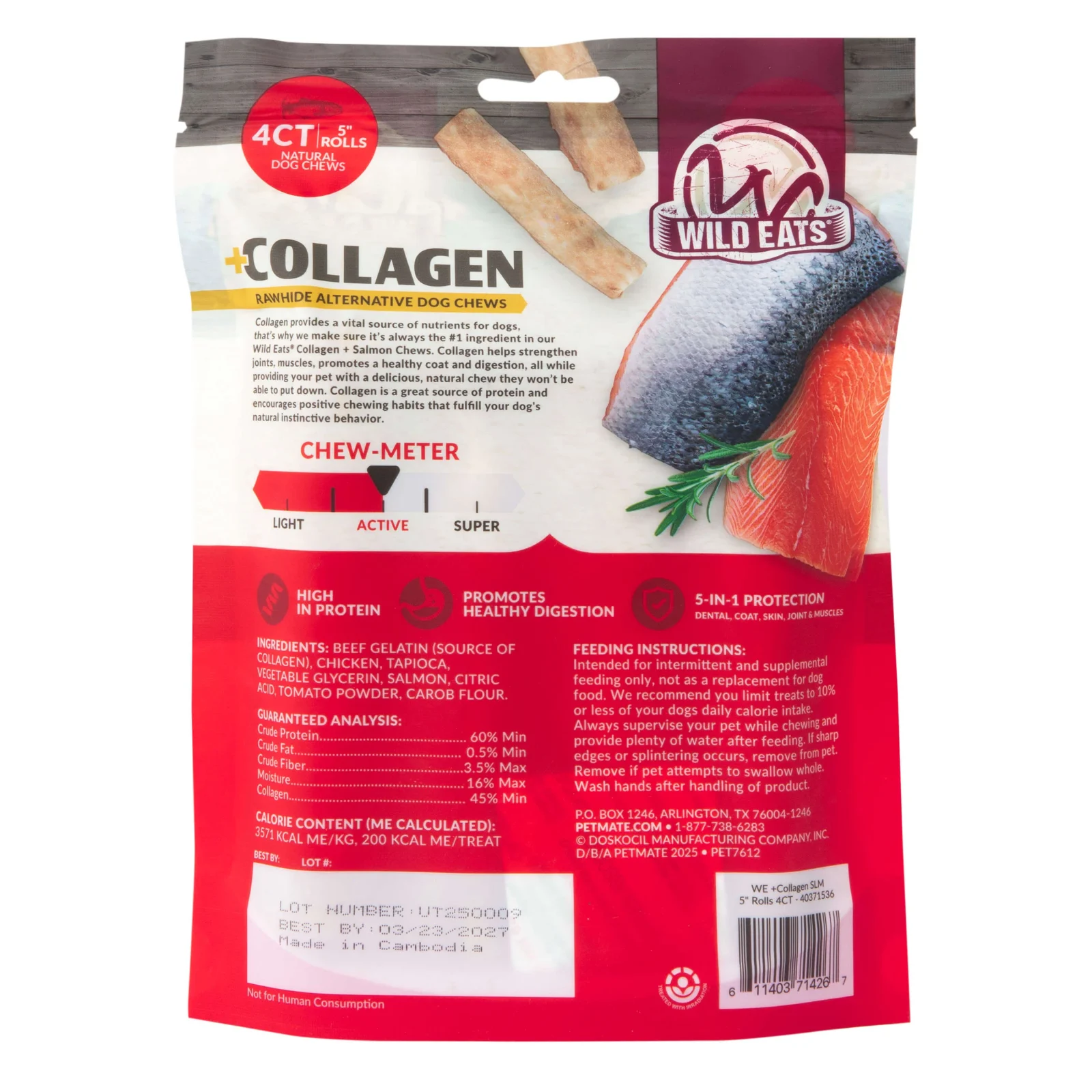 Wild Eats Salmon Flavored Collagen Retriever Adult Rolls - Image 2