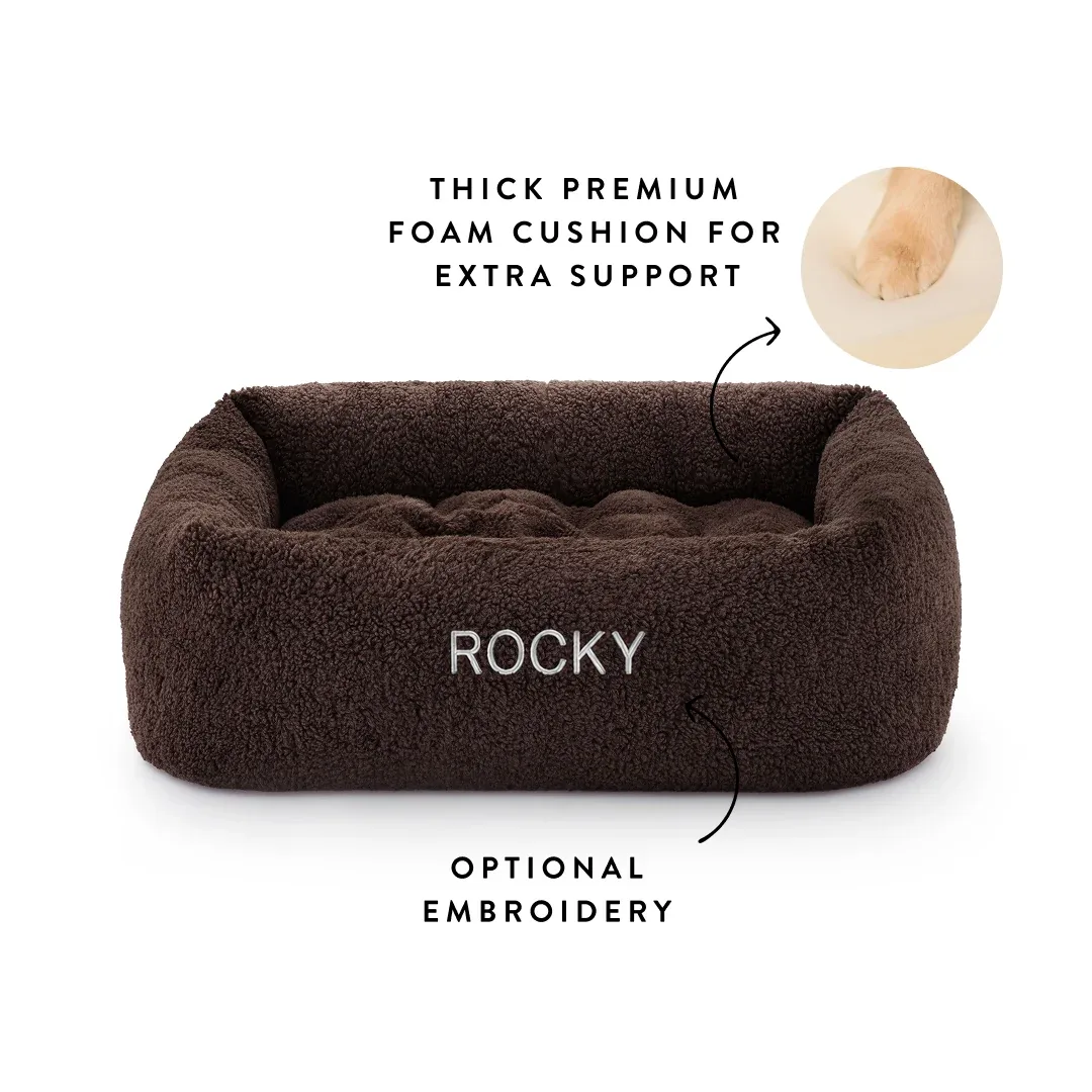 Chocolate Recycled Sherpa Bolster Dog Bed - Image 2
