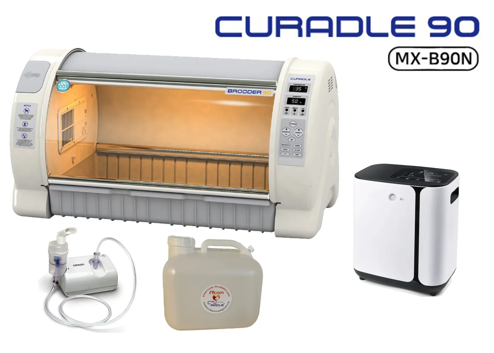 Pet Brooder 90 Bundle with Portable Oxygen Concentrator, Nebulizer, Water Reservoir, and Air Filters by Rcom USA