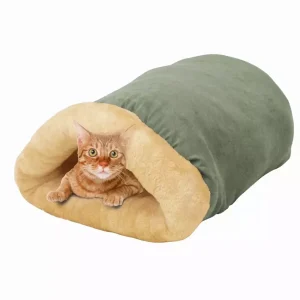 GOOPAWS 4-in-1 Self Warming Burrow Cat Bed, Pet Hideway Sleeping Cuddle Cave