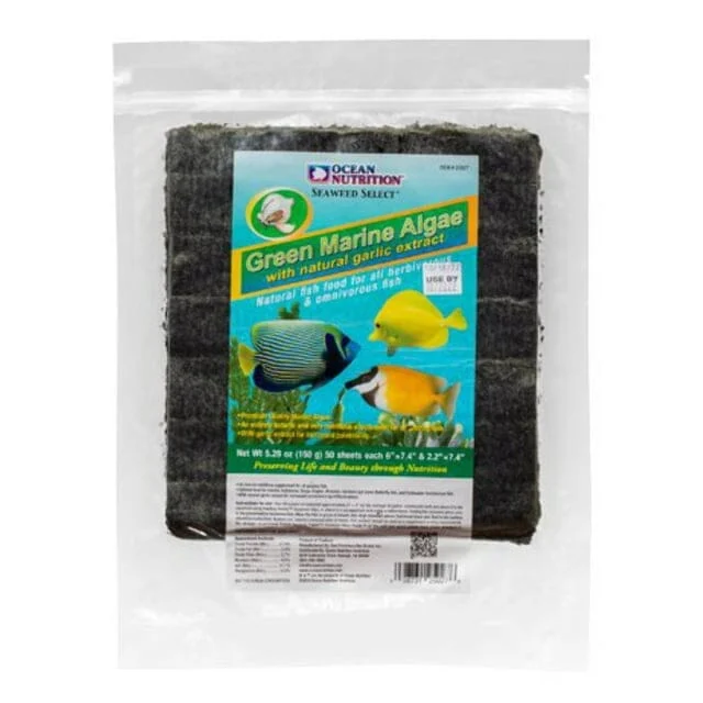 Ocean Nutrition Seaweed Select Green Algea Sheets with Garlic Extract Herbivore Marine Fish Food - Image 2