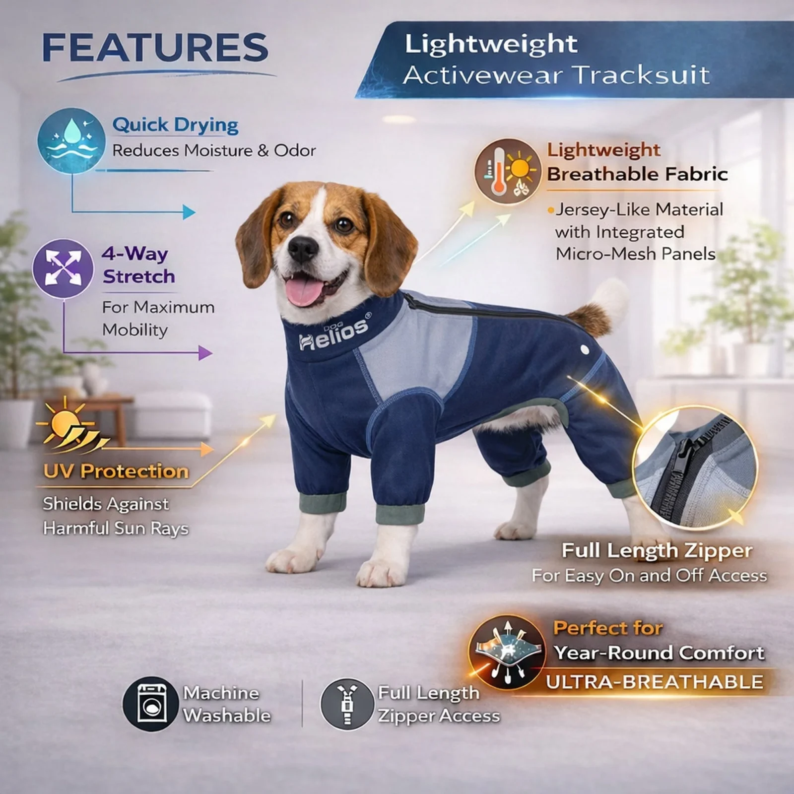 Dog Helios ® 'Tail Runner' Lightweight 4-Way-Stretch Breathable Yoga Dog Tracksuit - Image 2