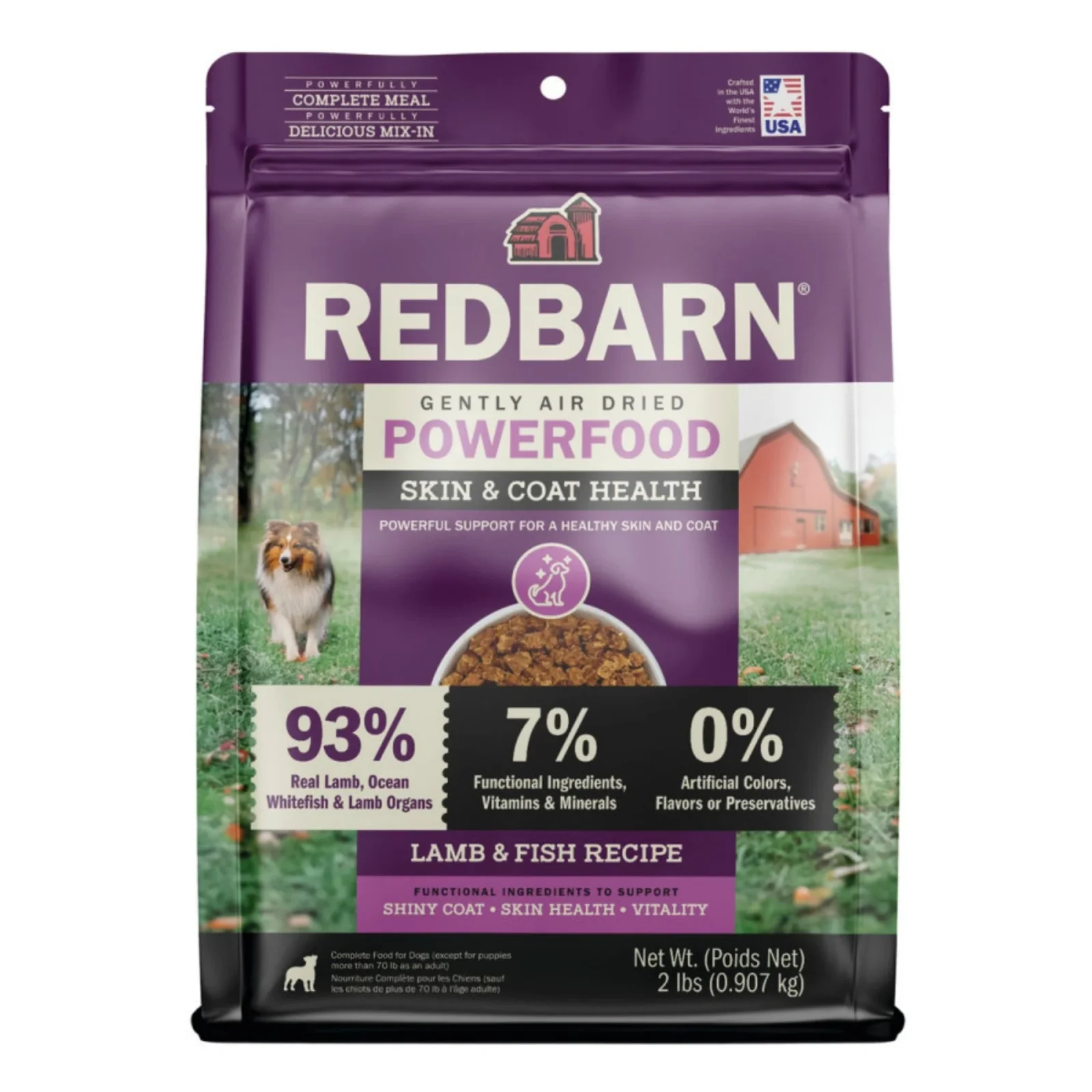 Redbarn Pet Products Gently Air Dried Powerfood Skin & Coat Health Dry Dog Food Lamb & Fish, 2 lb