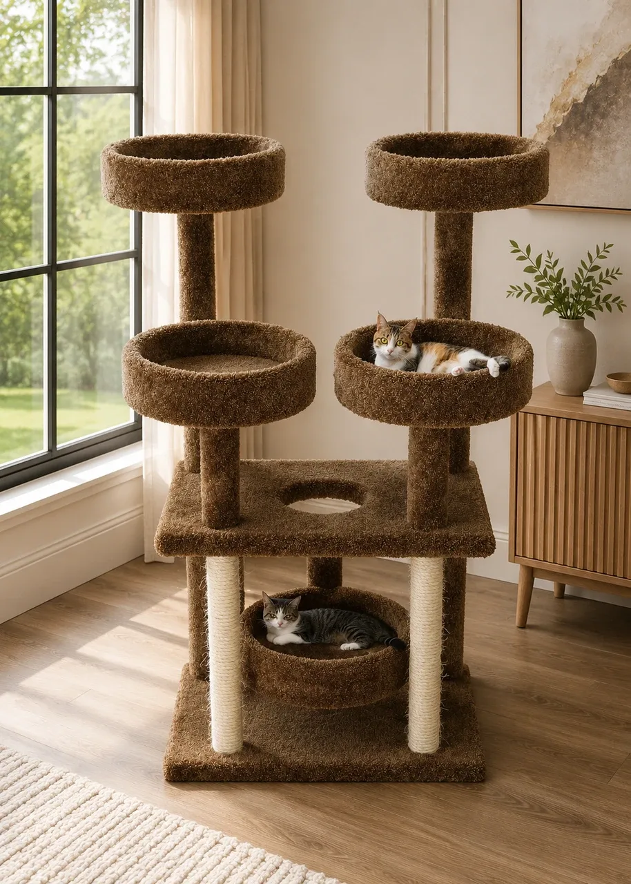 55" Solid Wood Cat Tower with Large Perches & Scratching Posts | Prestige Cat Trees USA