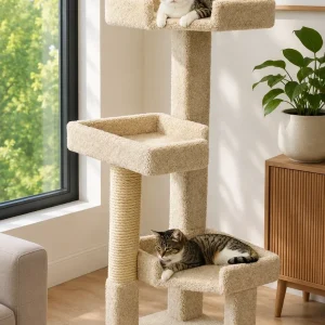 51” Solid Wood Cat Tree for Large Cats – Stable Mid-Height Cat Tower