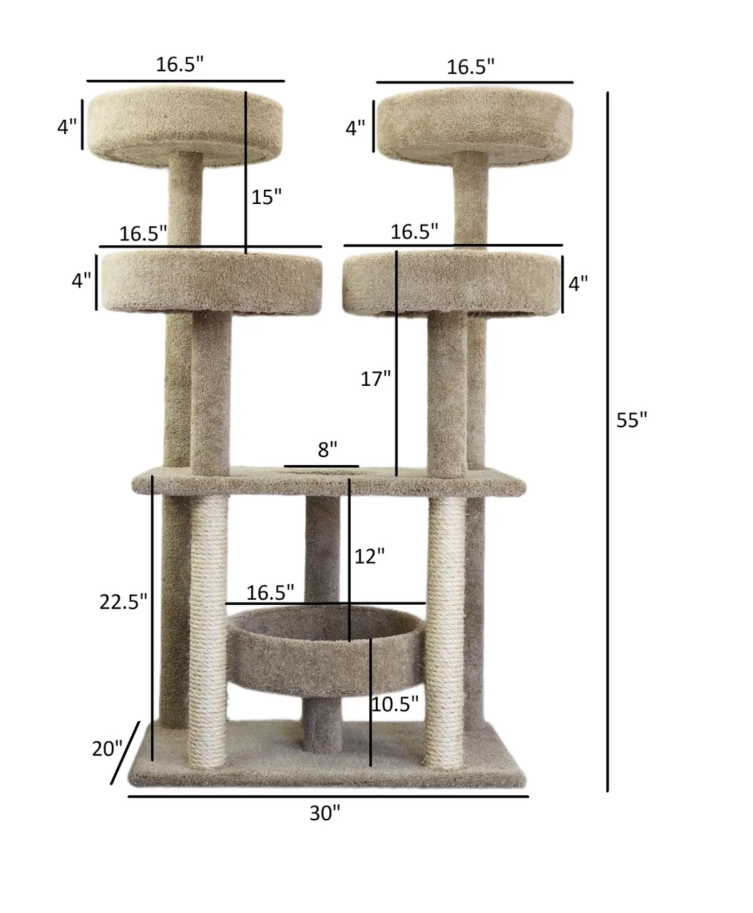 55" Solid Wood Cat Tower with Large Perches & Scratching Posts | Prestige Cat Trees USA - Image 2