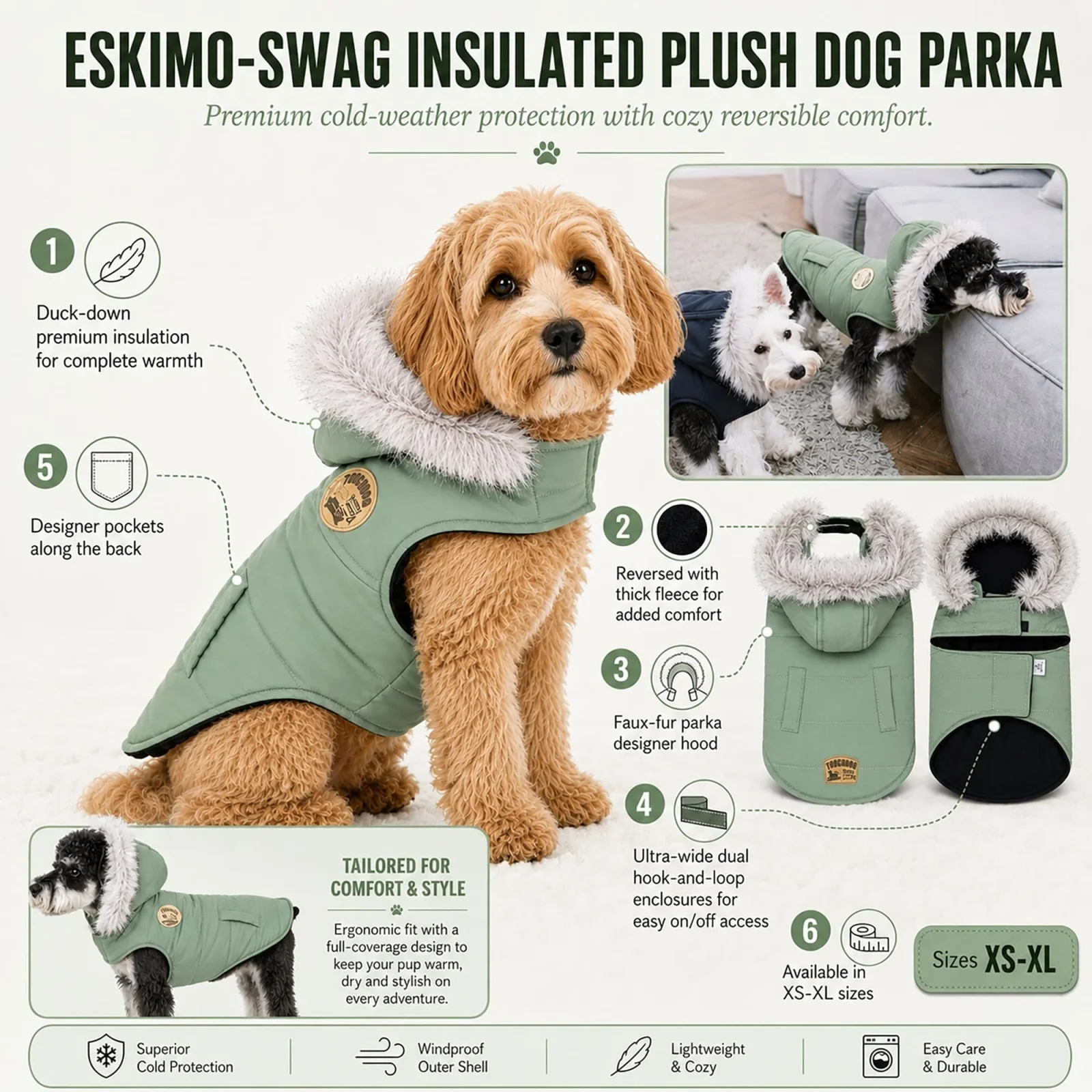Touchdog 'Eskimo-Swag' Duck-Down Insulated Winter Dog Coat Parka - Image 2