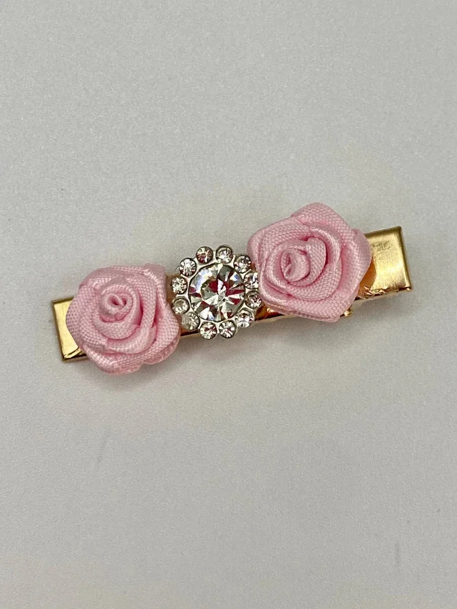 Romantic Day Hair Clip for Dogs by Bark Fifth Avenue - Pink Rose & Rhinestone - Image 2
