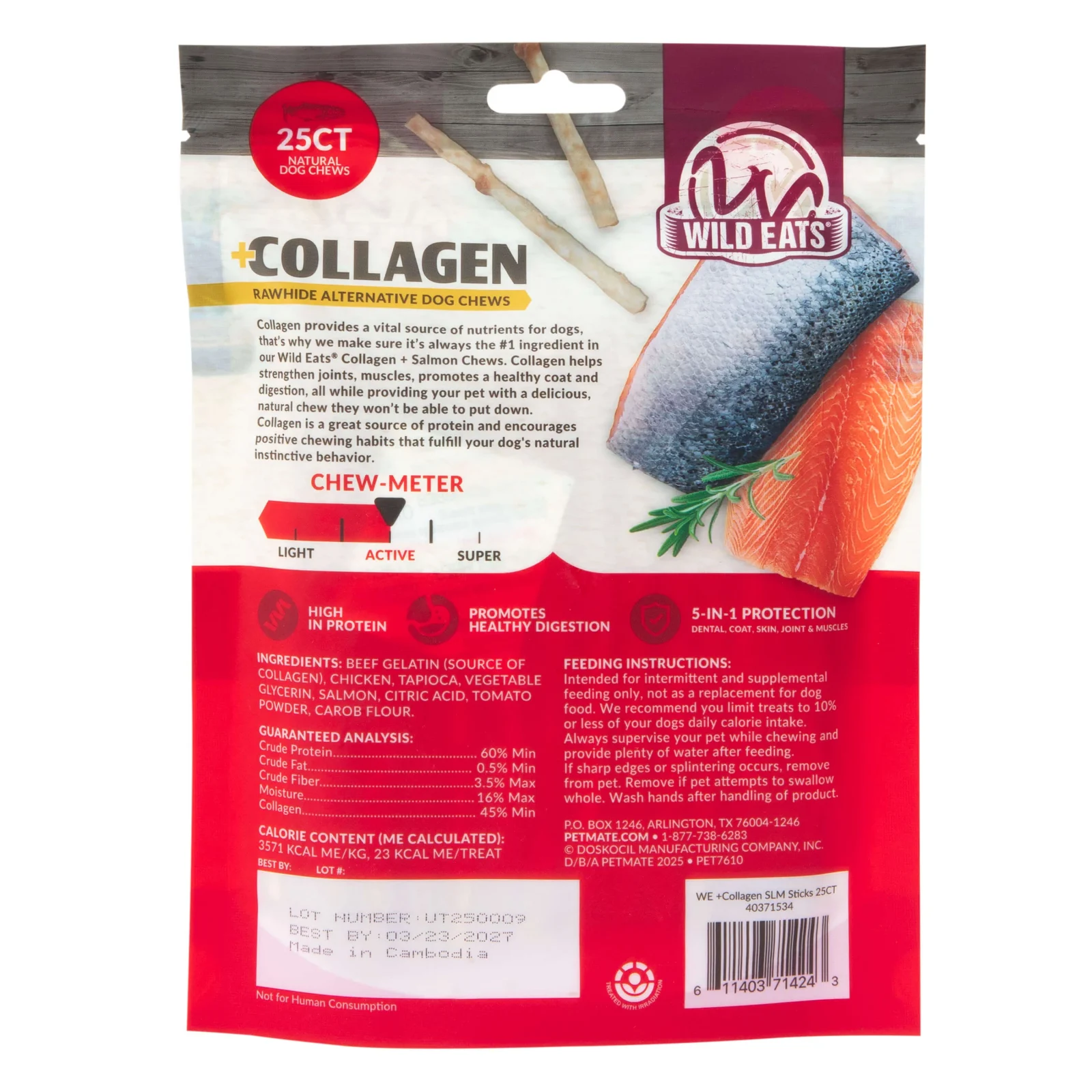 Wild Eats Salmon Flavor Collagen Long Lasting Dog Chew Sticks - Image 2