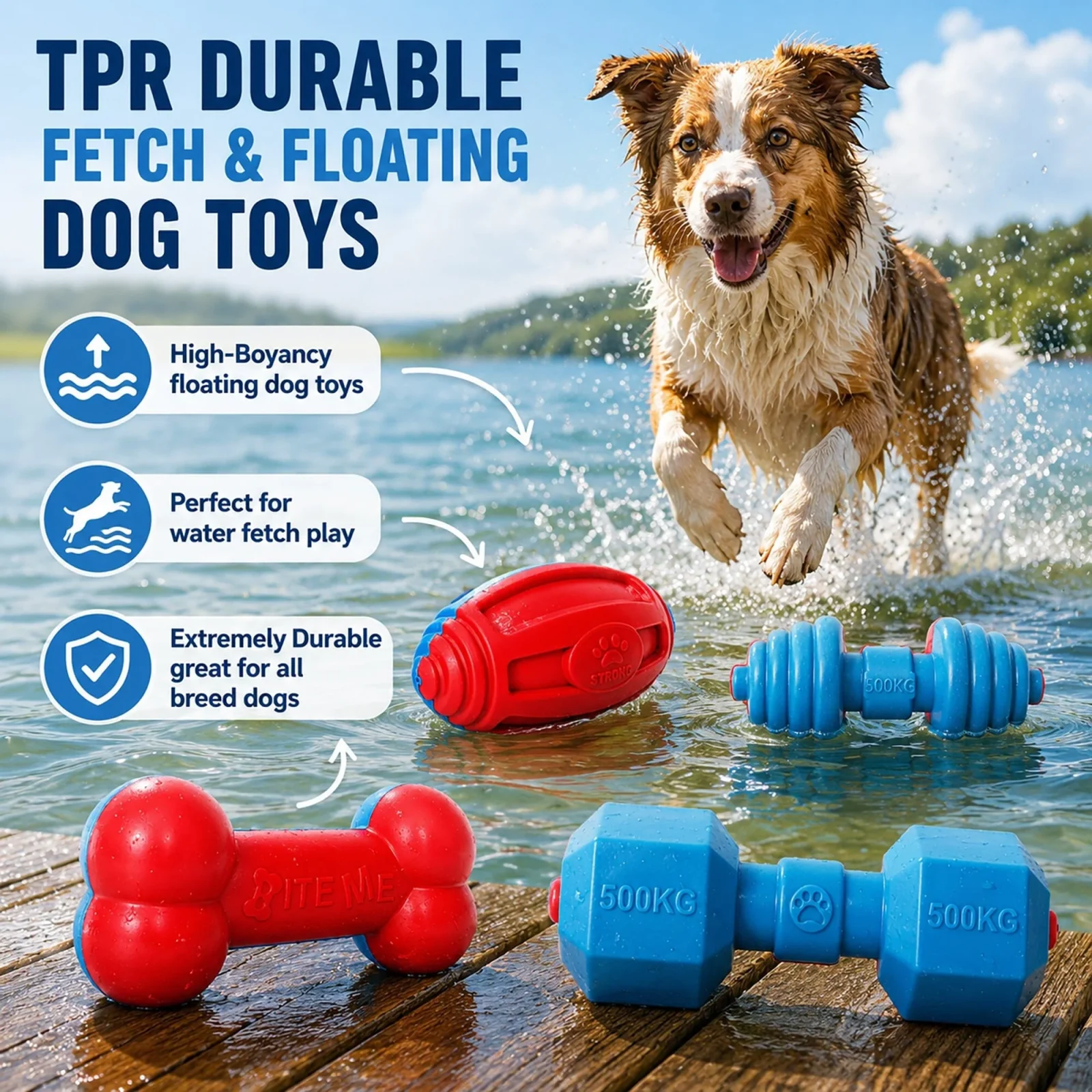 Pet Life ® 'Dumbbell' Durable Chew and Fetch TPR Waterproof Floating Dog Toy - Image 2