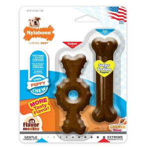 Nylabone Ring and Bone Puppy-Chew Chicken and Medley Flavor Teething Puppy Nylon Chew Dog Toy - 2 Pack