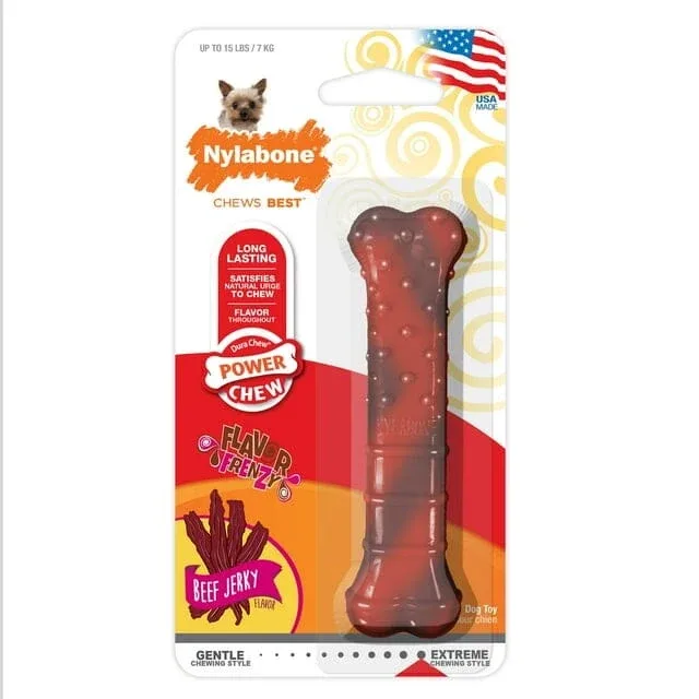 Nylabone Textured-Bone Durable Power-Chew Flavor Frenzy Beef Jerky Flavor Nylon Chew Dog Toy - Image 2