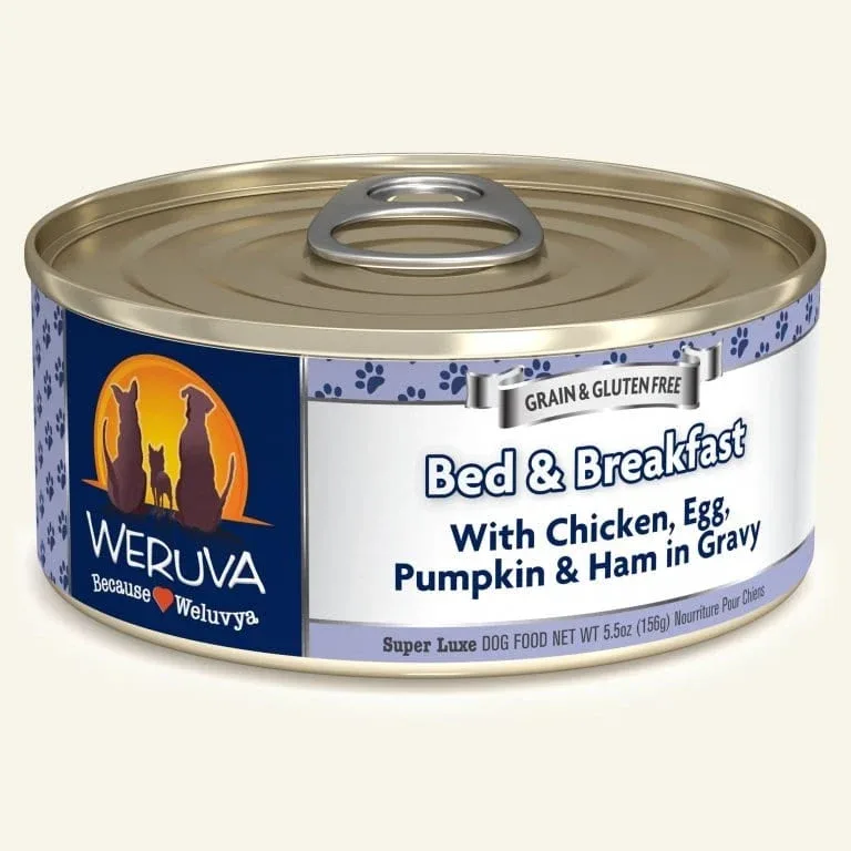 Weruva Dog Bed And Breakfast With Chicken, Egg, Pumpkin And Ham in Gravy, 5.5 oz each, Case of 24