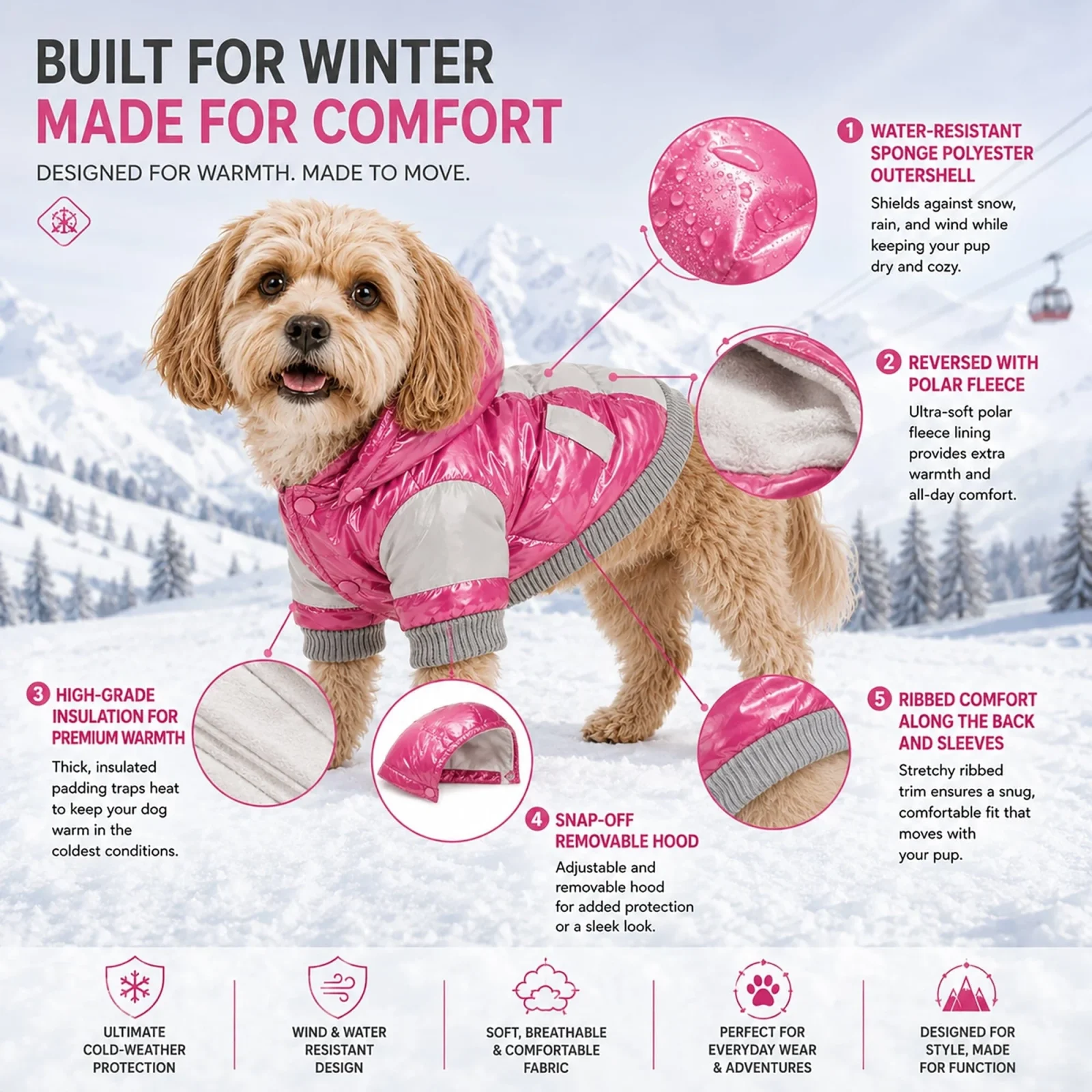Pet Life ® 'Vintage Aspen' 3M Insulated Sporty Ski Dog Jacket w/ Removable Hood - Image 2