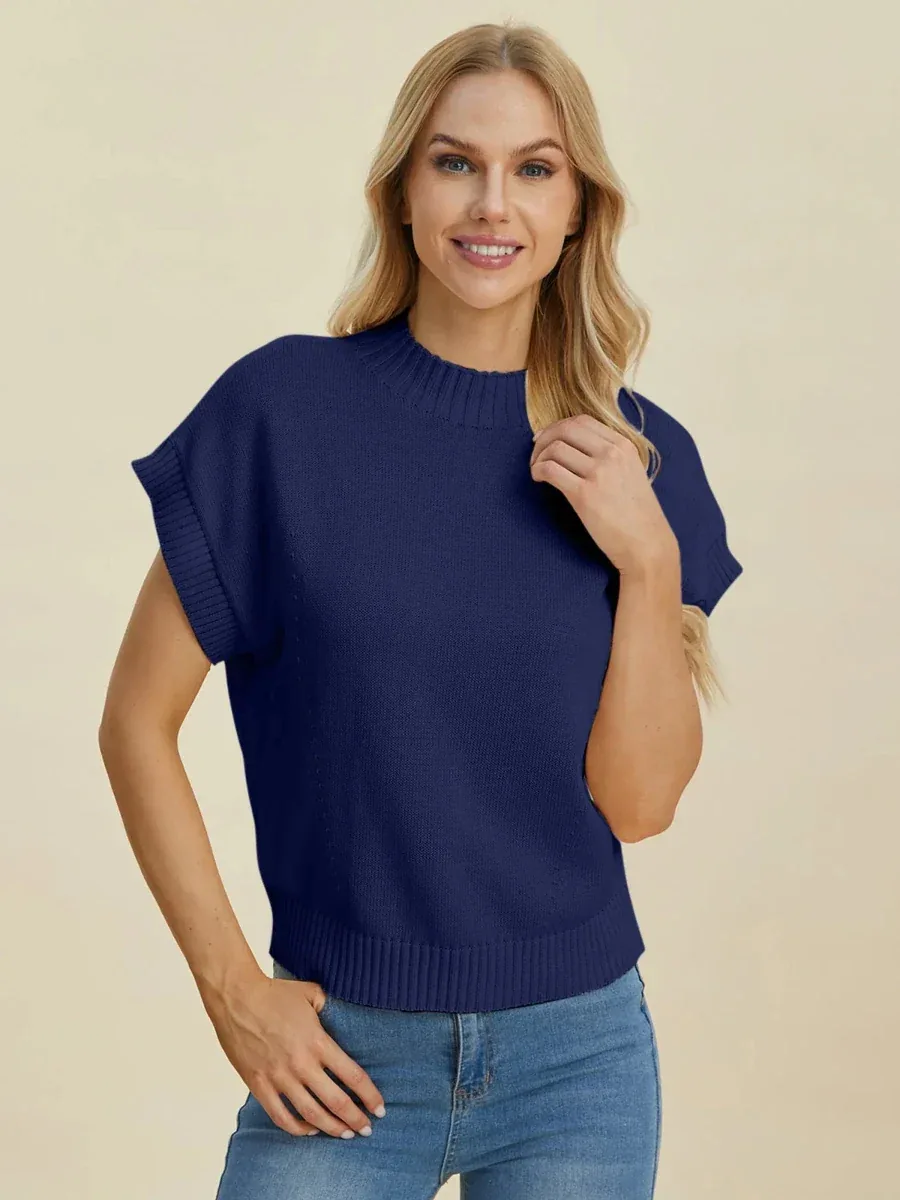 Double Take Full Size Mock Neck Short Sleeve Sweater - Image 2
