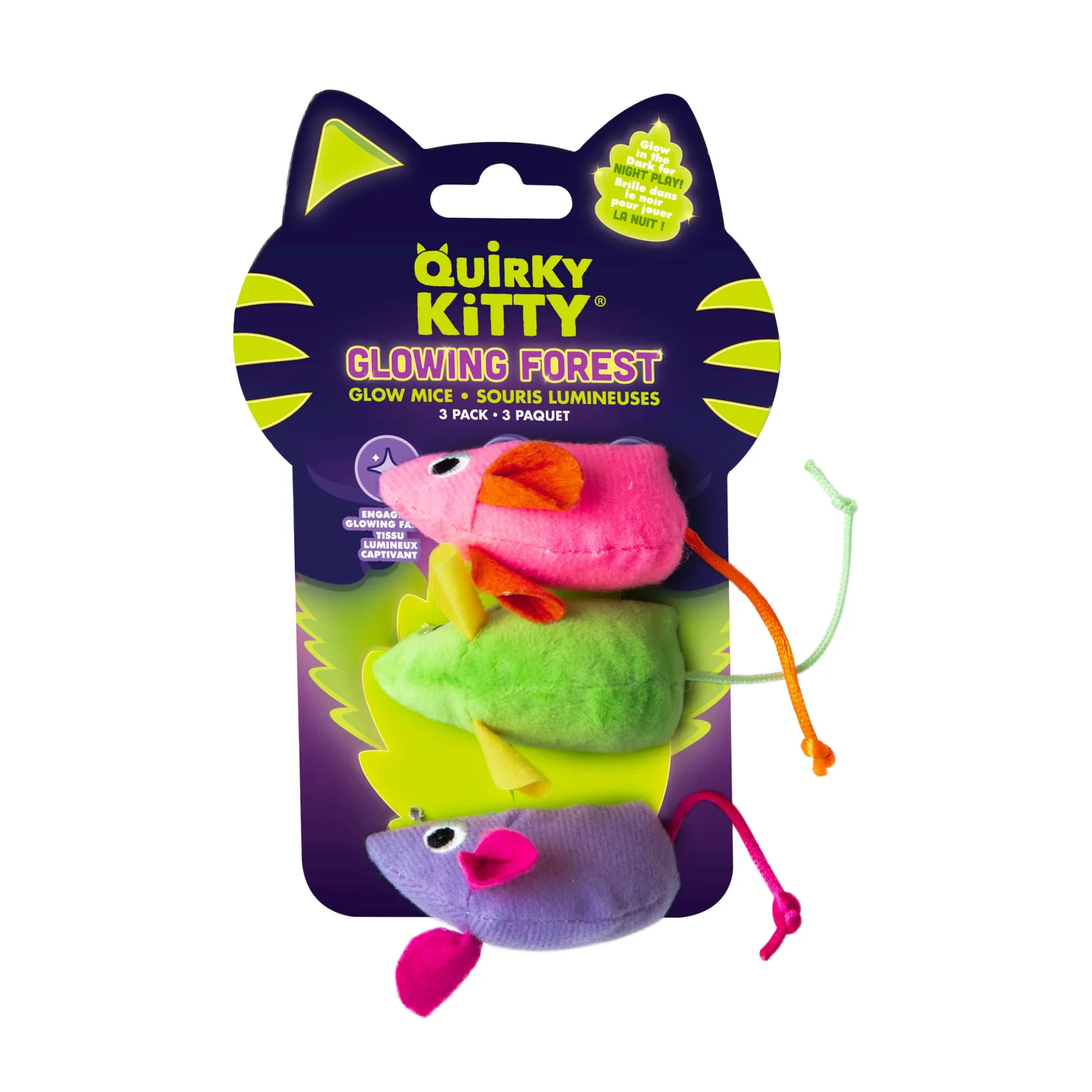 Quirky Kitty Glow Mice 3pk – Catnip & Silvervine-Filled Glowing Cat Toys for Nighttime Play - Image 2